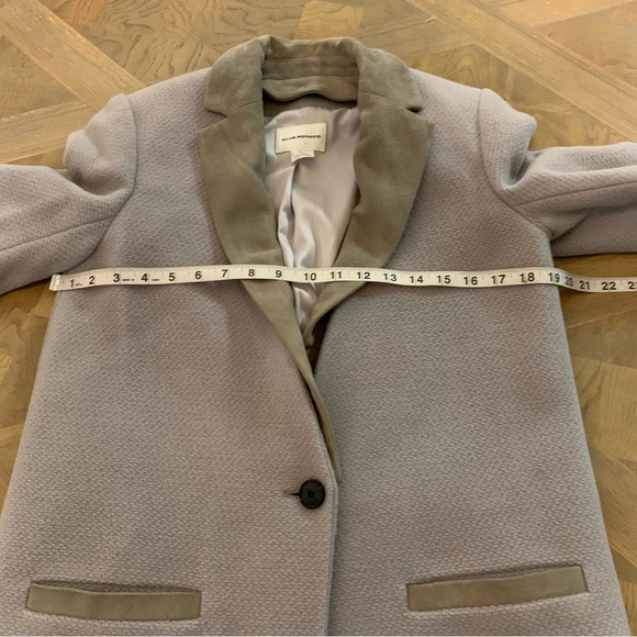 Club Monaco Gray Wool & Leather Long Coat Women's Small Lined Pockets Classic - Picture 15 of 16